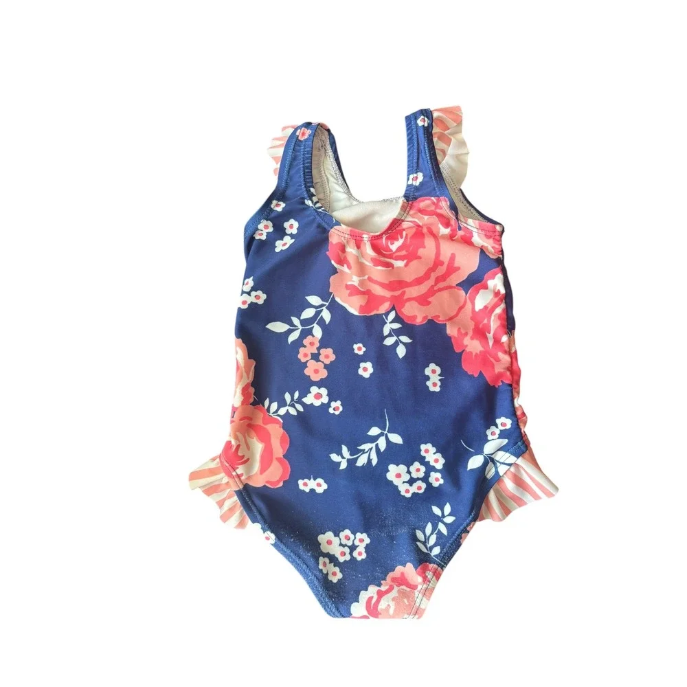 Millie Loves Lily Girls 24 Months One Piece Swimsuit Blue Floral Ruffle Fair